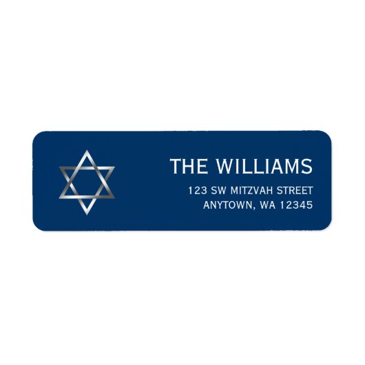 Blauw Zilveren Ster van David Bar Mitzvah Etiket (Voorkant)