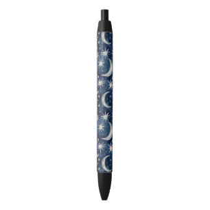 Blauw Zilveren Sterren Manen Zwarte Inkt Pen