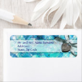 Blauw zilveren strand hartje party etiket (Insitu)