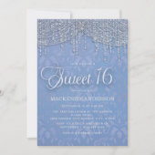 Blauw Zilveren String Lights Damask Sweet 16 Kaart (Voorkant)