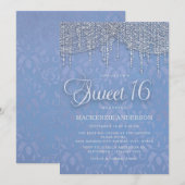 Blauw Zilveren String Lights Damask Sweet 16 Kaart (Voorkant / Achterkant)