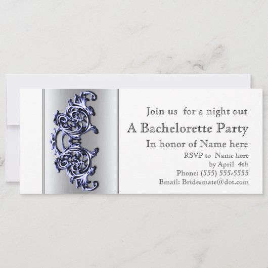  blauw zilveren swirl vrijgezellenfeest kaart (Achterkant)
