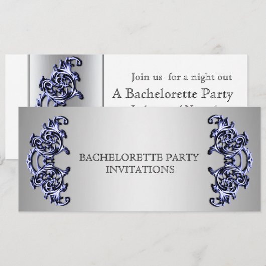  blauw zilveren swirl vrijgezellenfeest kaart (Voorkant / Achterkant)