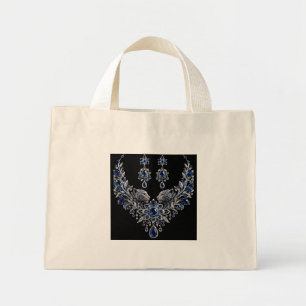 Blauw Zilveren Tijger Kristallen Sieraden Set Mini Tote Bag