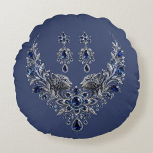 Blauw Zilveren Tijger Kristallen Sieraden Set Rond Kussen