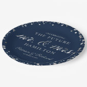 Blauw Zilveren Toekomst Bruidspaar Verlovingsfeest Papieren Bordje (Gekanteld)