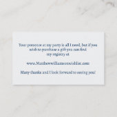 Blauw Zilveren Verjaardag Gift Registry Informatiekaartje (Achterkant)