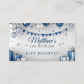 Blauw Zilveren Verjaardag Gift Registry Informatiekaartje (Voorkant)