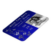 Blauw, zilveren vlinder bloemmotief opslaan datum  magneet (Linkerzijde)