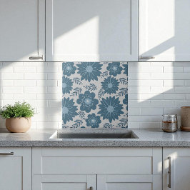 Blauw Zilveren Waterverf Bloemen Tegeltje