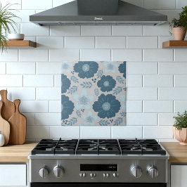 Blauw Zilveren Waterverf Bloemen Tegeltje