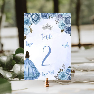 Blauw Zilveren Waterverf Bloemenkroon Quinceañera Kaart