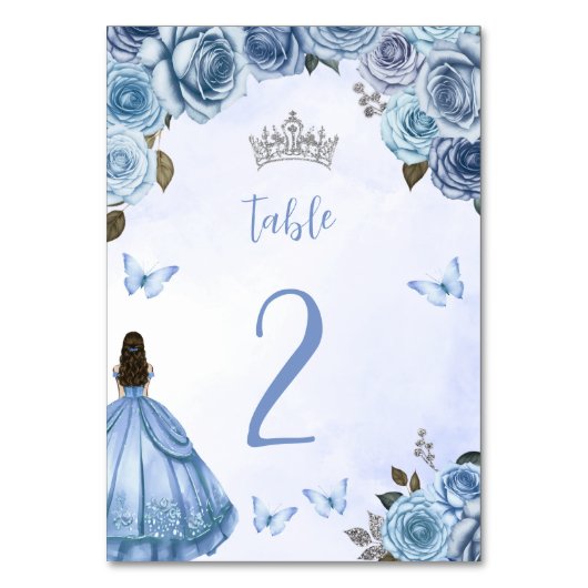 Blauw Zilveren Waterverf Bloemenprinses Quinceañer Kaart (Voorkant)