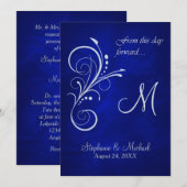 Blauw Zilveren Wervel Monogram Huwelijk Kaart (Voorkant / Achterkant)