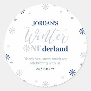 Blauw Zilveren Winter onederland Dank je sneeuw ve Ronde Sticker
