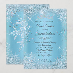 Blauw Zilveren Winter Wonderland Sweet 16 Tiara Kaart