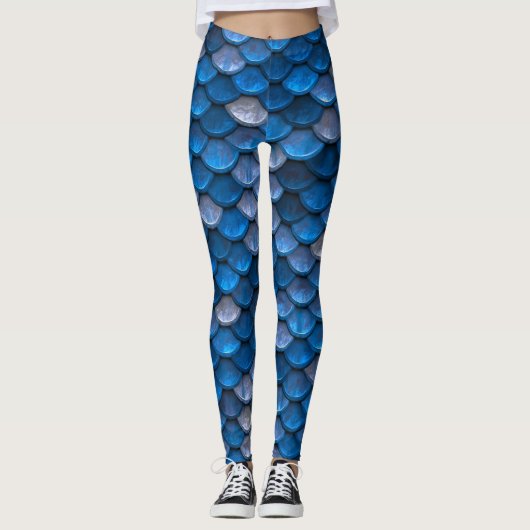 Blauw Zilveren Zeemeermin Vissen Schubben Leggings (Voorkant)