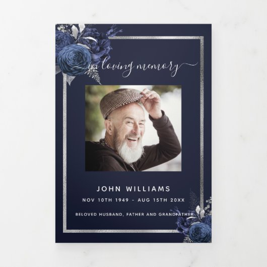 Blauw zilveren zilveren fotodrievoudig begrafenisp drieluik aankondiging (Cover)