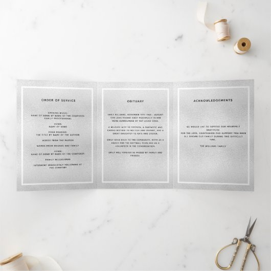 Blauw zilveren zilveren fotodrievoudig begrafenisp drieluik aankondiging (Binnen)