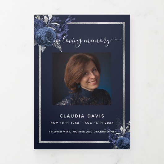 Blauw zilveren zilveren fotodrievoudig begrafenisp drieluik aankondiging (Cover)