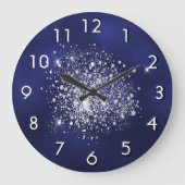 Blauw zilverglitterstof grote klok (Voorkant)