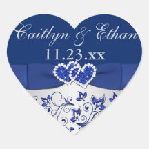 Blauw, Zilvergrijs Bloemen bruiloft gunst Sticker