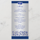 Blauw, Zilvergrijs Bloemen, Harten Menu Kaart (Achterkant)