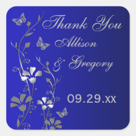 Blauw, Zilvergrijs Bloemen met Vlinders Sticker