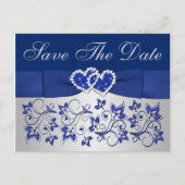 Blauw, Zilvergrijs Bloemen Save the Date Briefkaar Aankondigingskaart (Voorkant)