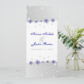 Blauw, zilvergrijs sneeuwvlok trouwprogramma kaart (Staand voorkant)