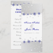 Blauw, zilvergrijs sneeuwvlok trouwprogramma kaart (Voorkant / Achterkant)