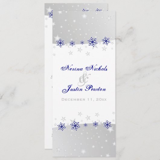 Blauw, zilvergrijs sneeuwvlok trouwprogramma kaart (Voorkant / Achterkant)
