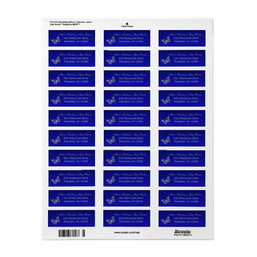 Blauw, zilvergrijs vlinder retour adres label (Full Sheet)