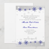 Blauw, zilvergrijze witte sneeuwvlok bruiloft kaart (Voorkant / Achterkant)