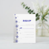 Blauw, zilvergrijze witte sneeuwvlok bruiloft RSVP (Staand voorkant)