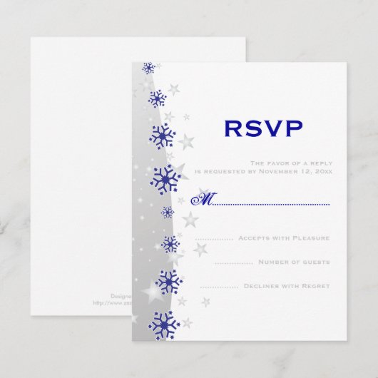 Blauw, zilvergrijze witte sneeuwvlok bruiloft RSVP (Voorkant / Achterkant)