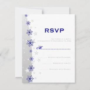 Blauw, zilvergrijze witte sneeuwvlok bruiloft RSVP