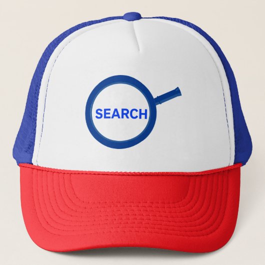 Blauw zoek vergrootglas trucker pet (Voorkant)