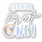 Blauw Zoet een 1e verjaardag Sticker (Voorkant)