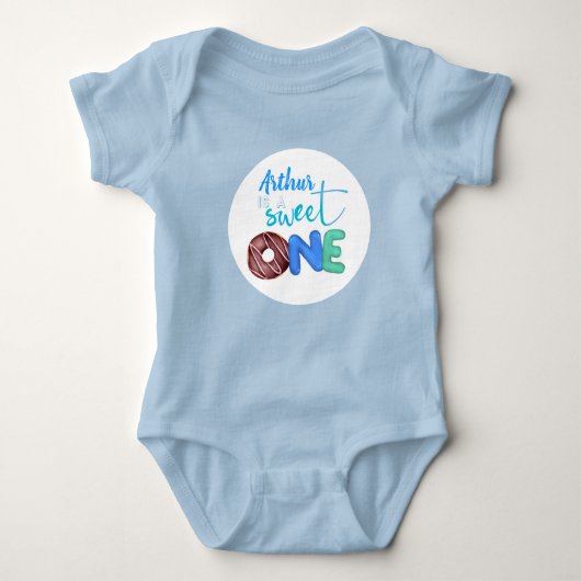 Blauw Zoet Een Donut 1e Verjaardag Romper (Voorkant)