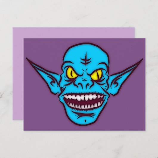 blauw zombie troll demon briefkaart (Voorkant / Achterkant)