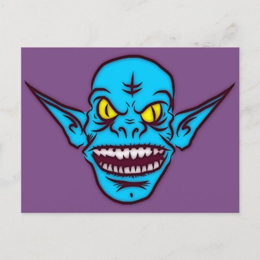 blauw zombie troll demon briefkaart (Voorkant)
