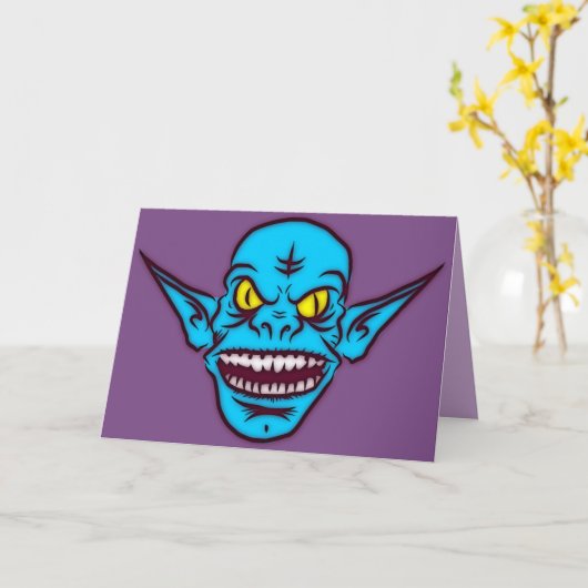blauw zombie troll demon wenskaart kaart (Gele Bloem)