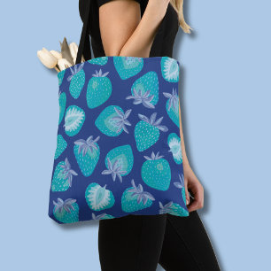 Blauw Zomer Aardbei Patroon Tote Bag