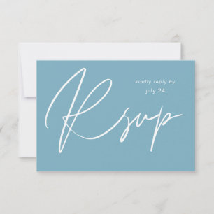 Blauw Zomer MOD Calligraphy met maaltijd RSVP kaar Kaartje