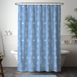 Blauw Zomer Oceaan Nautilus Patroon Douchegordijn