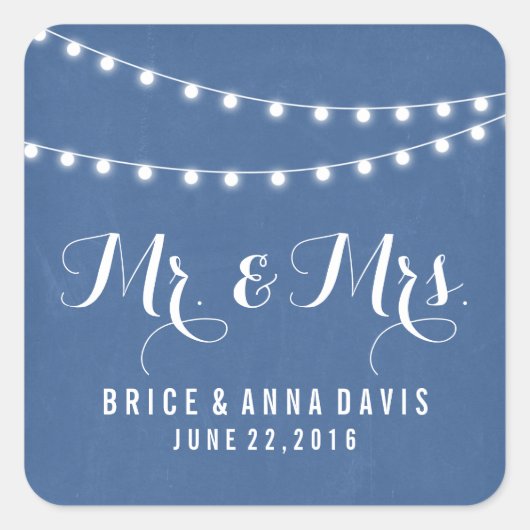 Blauw Zomer String Licht Bruiloft Stickers (Voorkant)