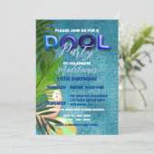 Blauw Zomer Zwembad Party 16e Verjaardag Viering Kaart (Staand voorkant)