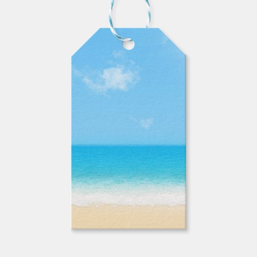 Blauw zomernotitieboek met strand cadeaulabel (Voorkant)