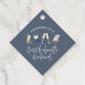 Blauw zomers modern cocktail script vrijgezellenfe bedankjes labels (Voorkant)